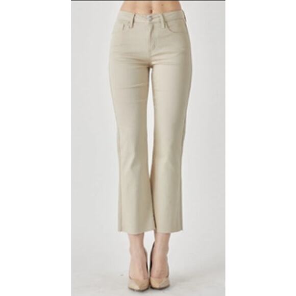 Risen Denim - Risen NWT Khaki Mid-Rise Raw Hem Straight Leg Jeans Size - 31/13